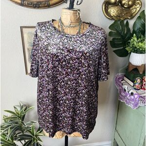 Old Navy Black Purple Tan Ditsy Floral Velvet Blouse Sz XXL